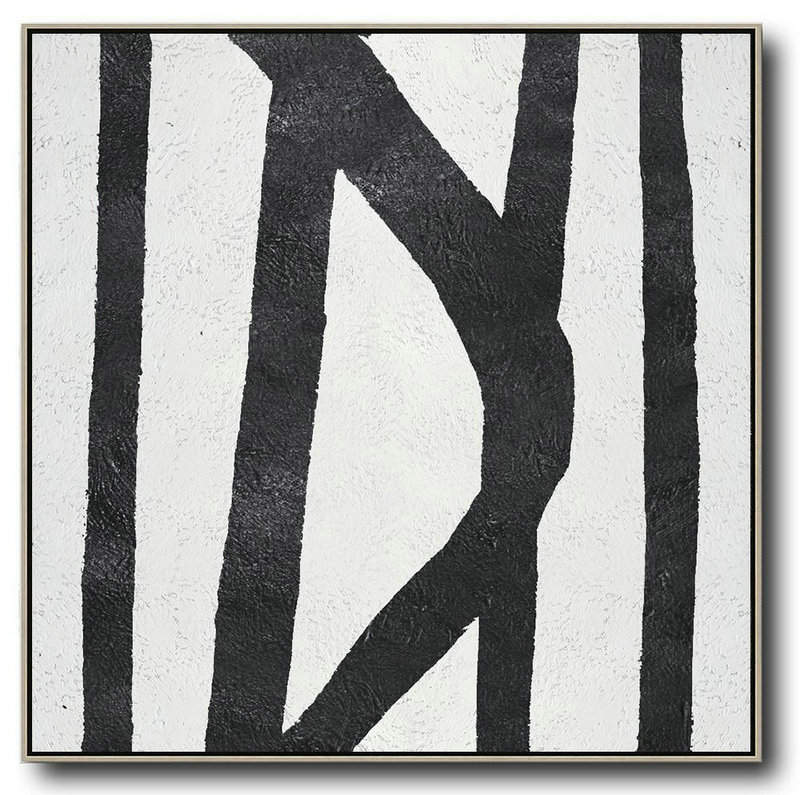Hand Painted Extra Large Abstract Painting,Oversized Minimal Black And White Painting - Modern Paintings